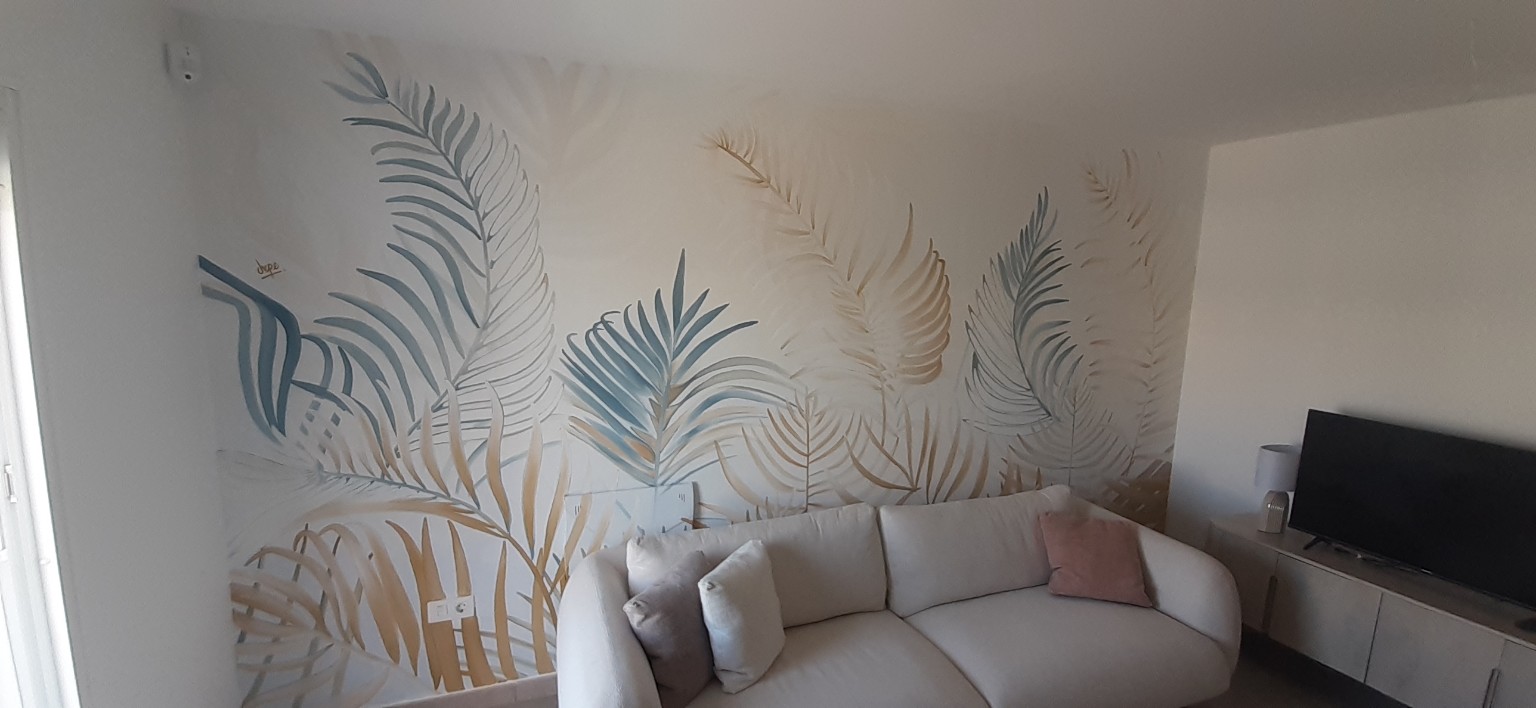Dosel de palmas, Obra realizada de Chepe Art para mural residencial · vista frontal