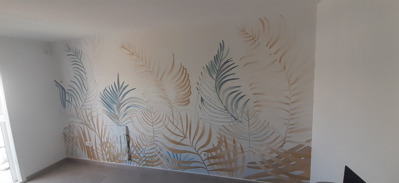 Dosel de palmas, Obra realizada de Chepe Art para mural residencial · detalle