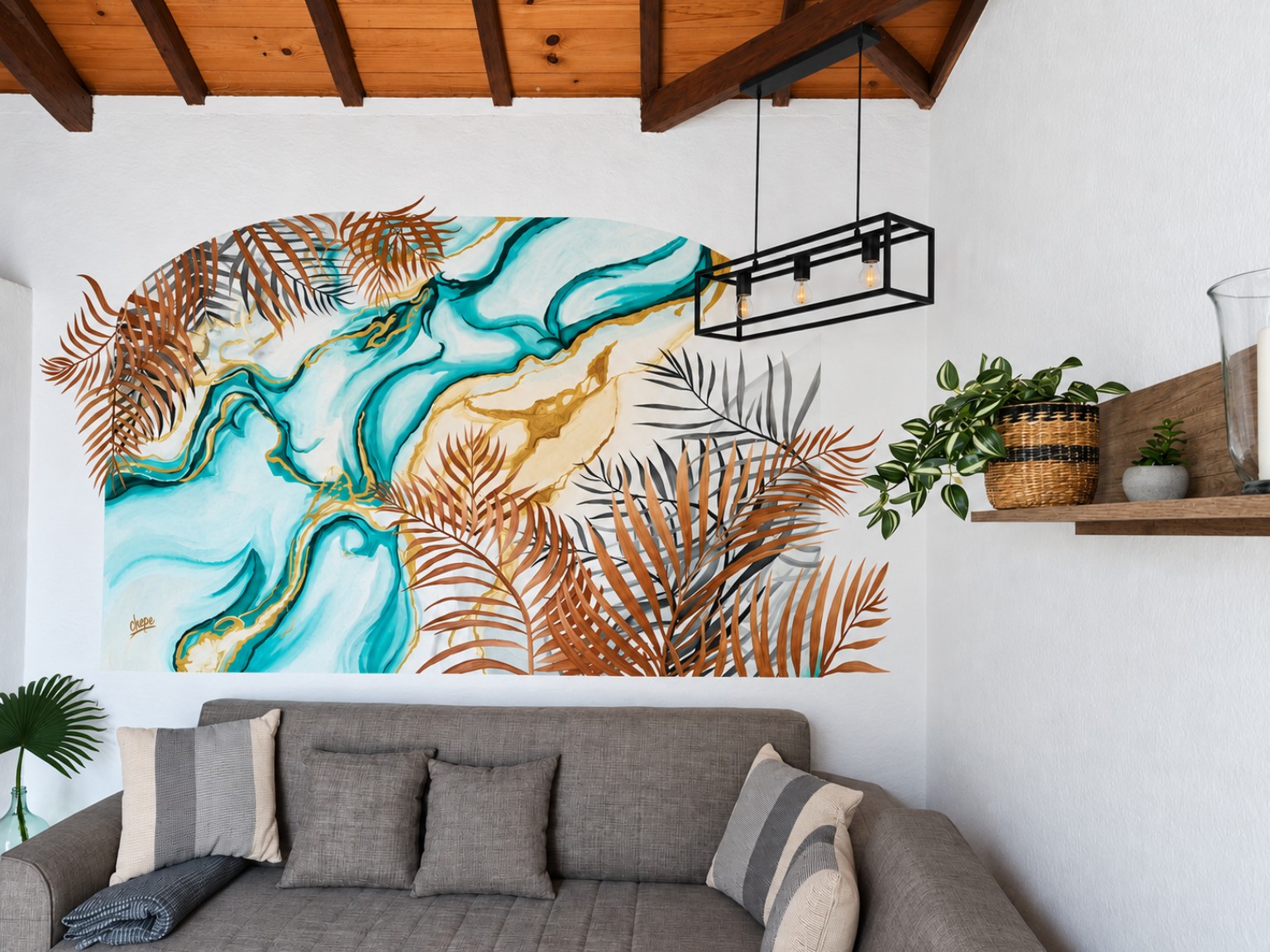 Mármol botánico, Obra realizada de Chepe Art para salón residencial
